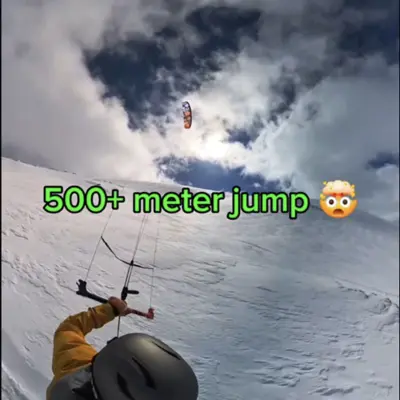 500+ meter snowkite jump